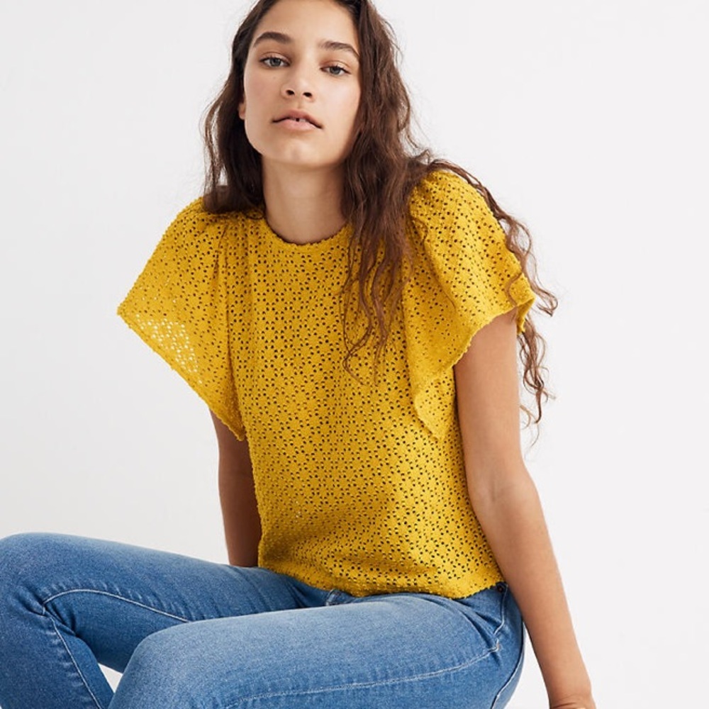 Madewell Texture & Thread Eyelet Flutter SleeveTop